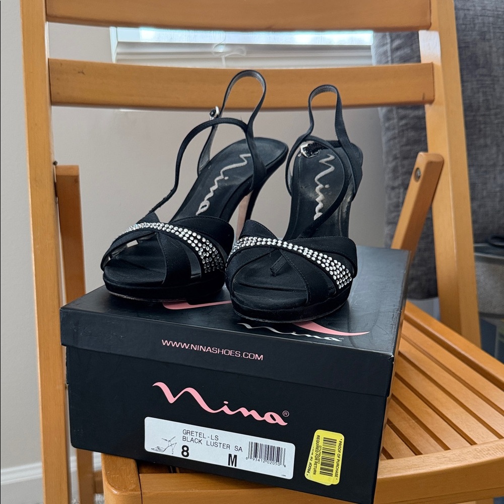 Nina Black Heels with Rhinestone Detail